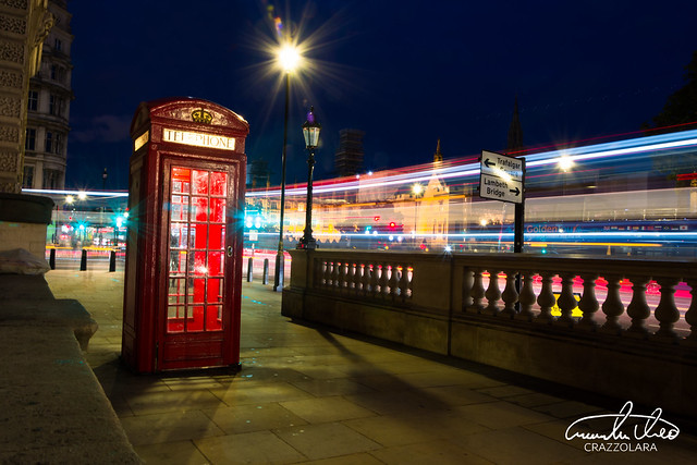 London Telephone Box in traffic
