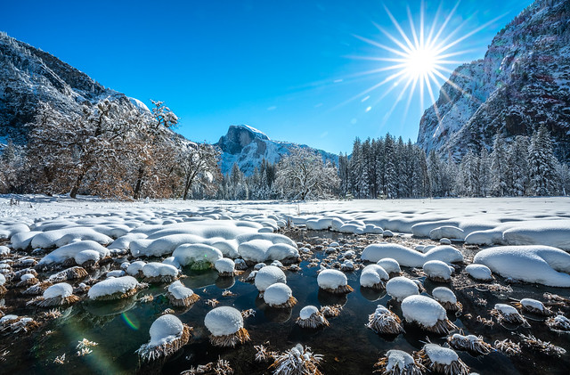 Yosemite Cooks Meadow Elm Tree Half Dome Fine Art Winter Photography Sony A7R III & FE 16–35 mm G Master Wide-Angle Zoom Lens SEL1635GM Winter Snow Fine Art!  Yosemite National Park Winter Snow California Landscape Photography! High Res 4k 8K McGucken Art