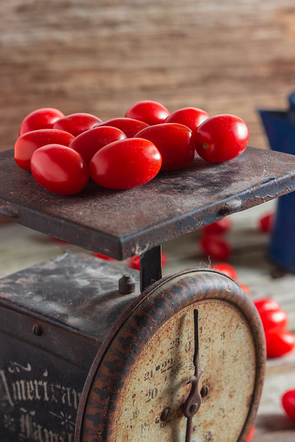 Organic Grape Tomatoes on a Vintage Scale
