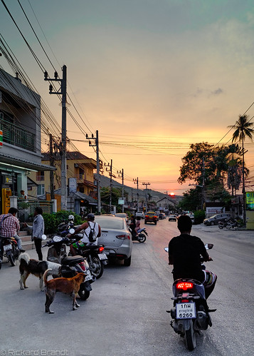 motorbike road street sunset