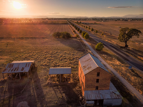 mill northeastvictoria drone road shed highcountry aerial sunrise shadows landscape