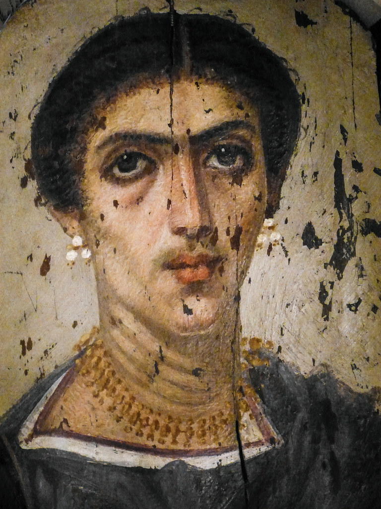 Mummy portrait of a Romano-Egyptian woman from the Hawara Cemetery in the Fayum region of Egypt 2nd century CE