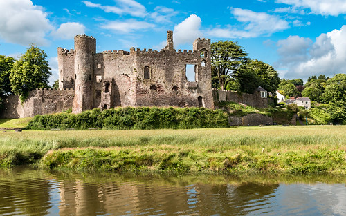 carmarthenshire castle laugharne wales fort water marsh sky landscape building architecture ruins tree tower