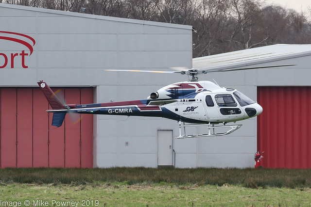 G-CMRA - 2006 build Eurocopter AS355N Ecureuil II, departing from the Heliport at Barton