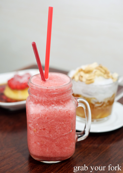Watermelon, lychee and strawberry frappe at Cafe Nho in Bankstown Sydney