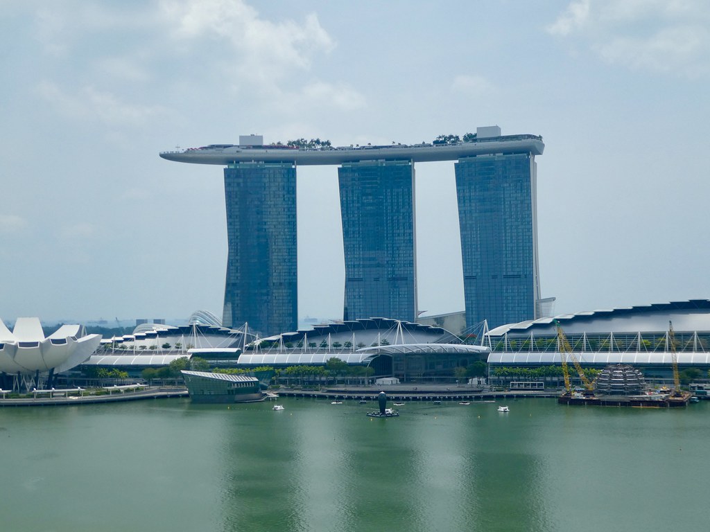 Marina Bay Sands Hotel from the rooftop of the Fullerton Hotel, Singapore 