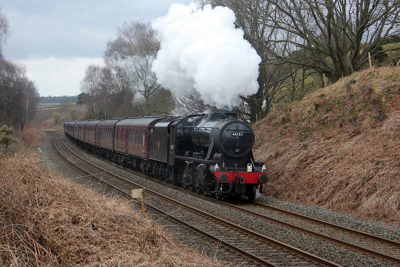 8F No.48151 approaches Armathwaite Station with 'The White Rose Moorlander', which originated from Saltburn. The 8F came on at Hellifield and should have returned south with the tour over the S&C, but was failed on arrival at Carlisle.
