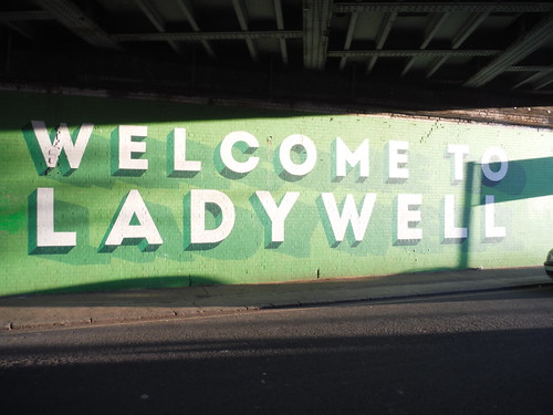 Ladywell Sign under Railway on Boundary with Lewisham SWC Short Walk 36 - Waterlink Way (Lower Sydenham to Greenwich) 