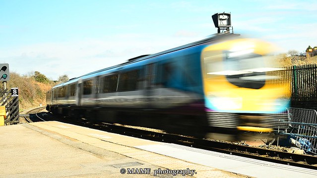 Speeding train through Morley in Leeds.