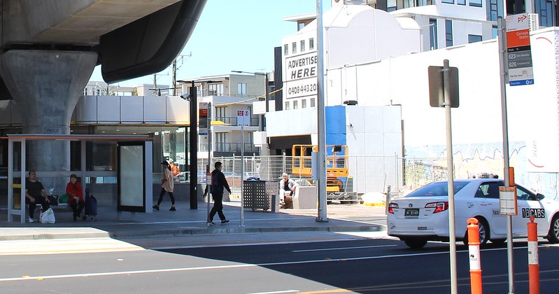 Bus stop underneath the skyrail at Carnegie