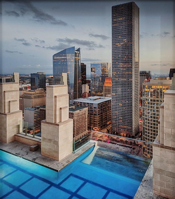 View at Houston's skyscrapers from the Marker Square Tower roof pool