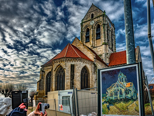 View of Église Notre-Dame-de-l'Assomption d'Auvers-sur-Oise Next to the Painting by Vincent van Gogh, France-25a