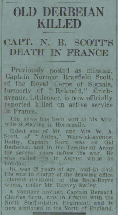 Norman Brayford Scott Derby Evening Telegraph Report 28 June 1940