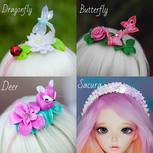 Headbands collage (dragonfly, butterfly, sacura, deer)