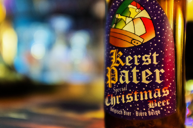 Close Up -  Bottle of Kerst Pater (Christmas Beer) Yesterday's World Bar - Bruges (High ISO)  (Fujifilm X100F Compact) (1 of 1)