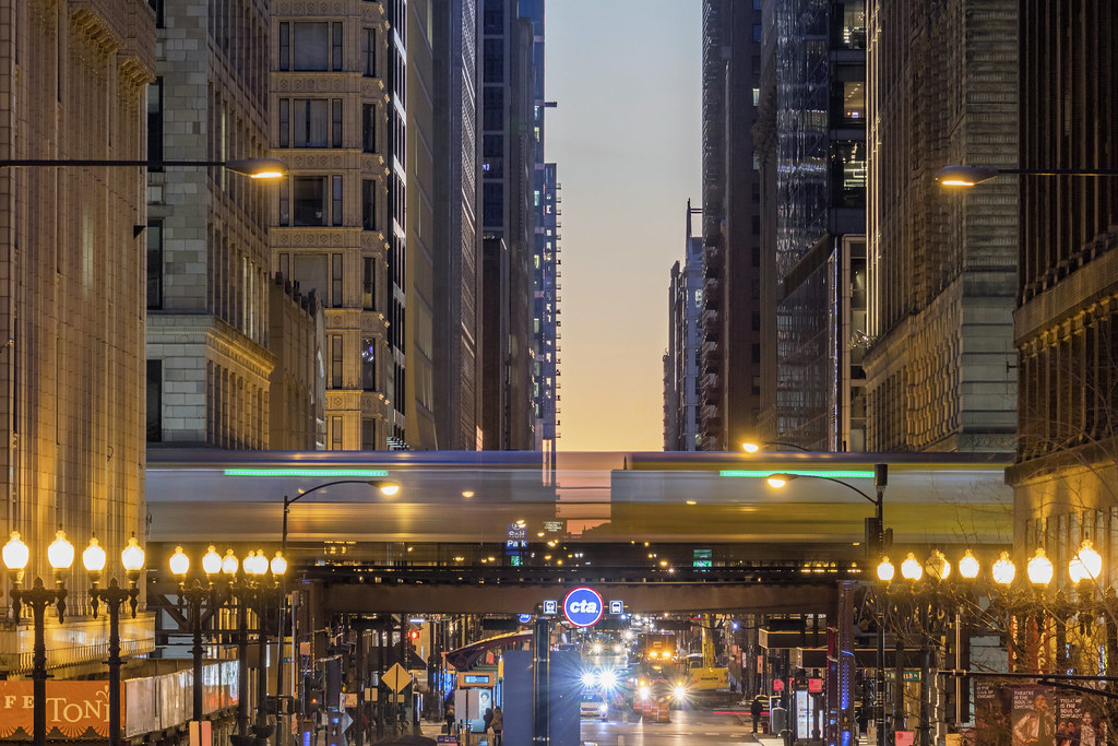 Green Line Train Through Downtown Chicago