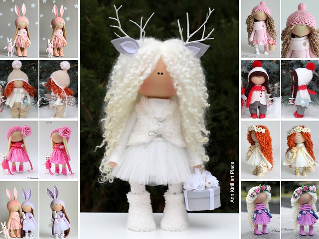 Handmade Deer Doll, Fabric Art Doll, Tilda Decor Doll, White Soft Doll, Cloth Rag Doll, Textile Love Doll, Interior Muñecas Bonita by Olga P