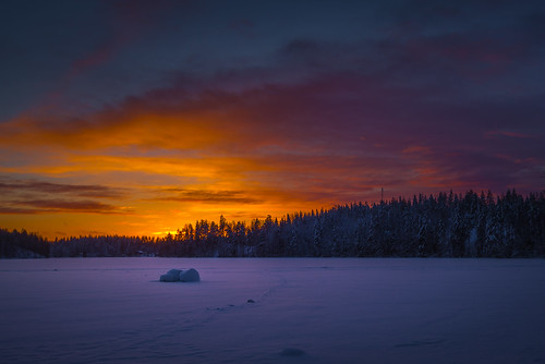 jyrki salmi nielus silvasti mikkeli finland winter evening lake snow forest sunset