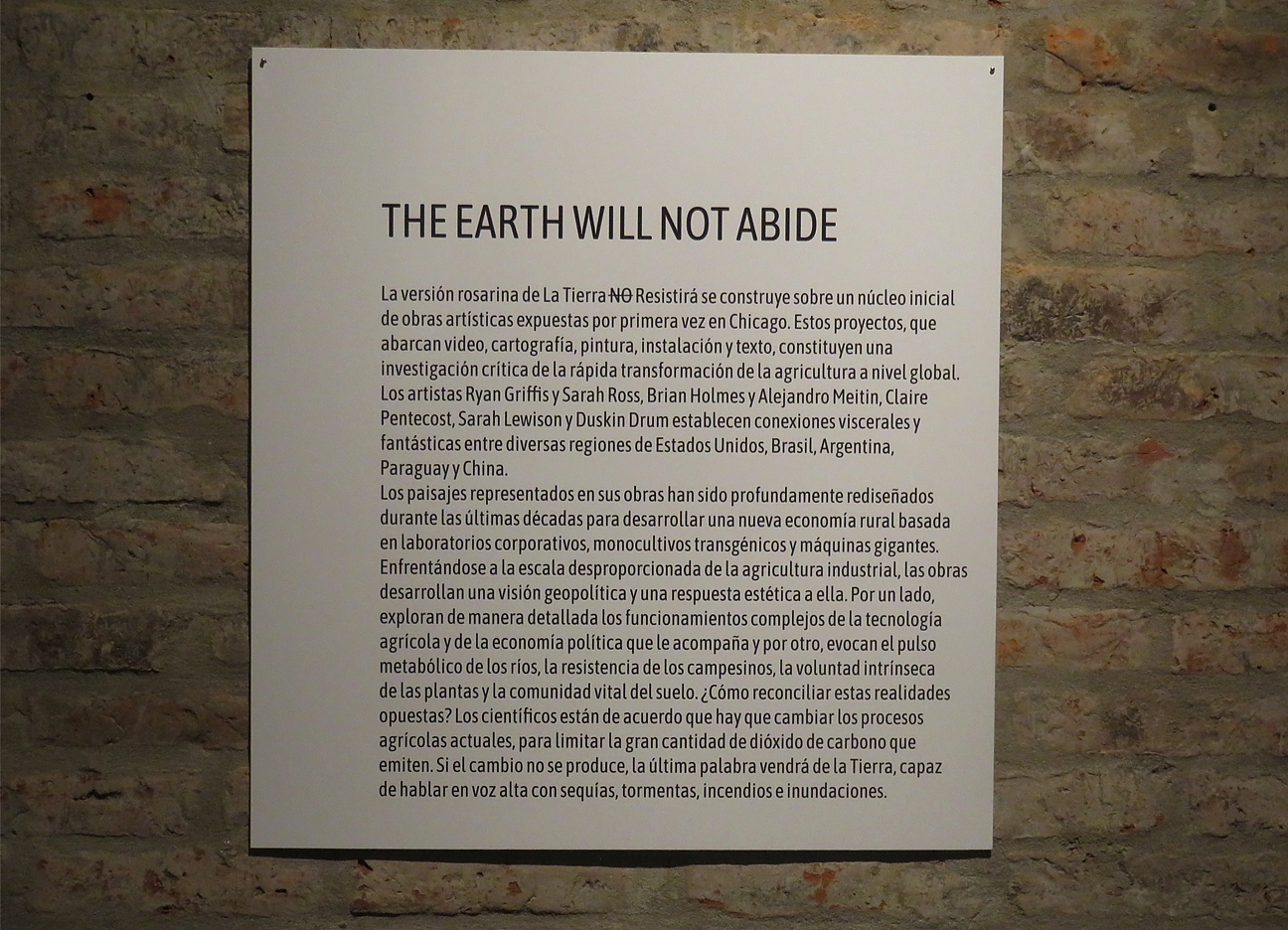 The Earth Will Not Abide - Texto de Sala