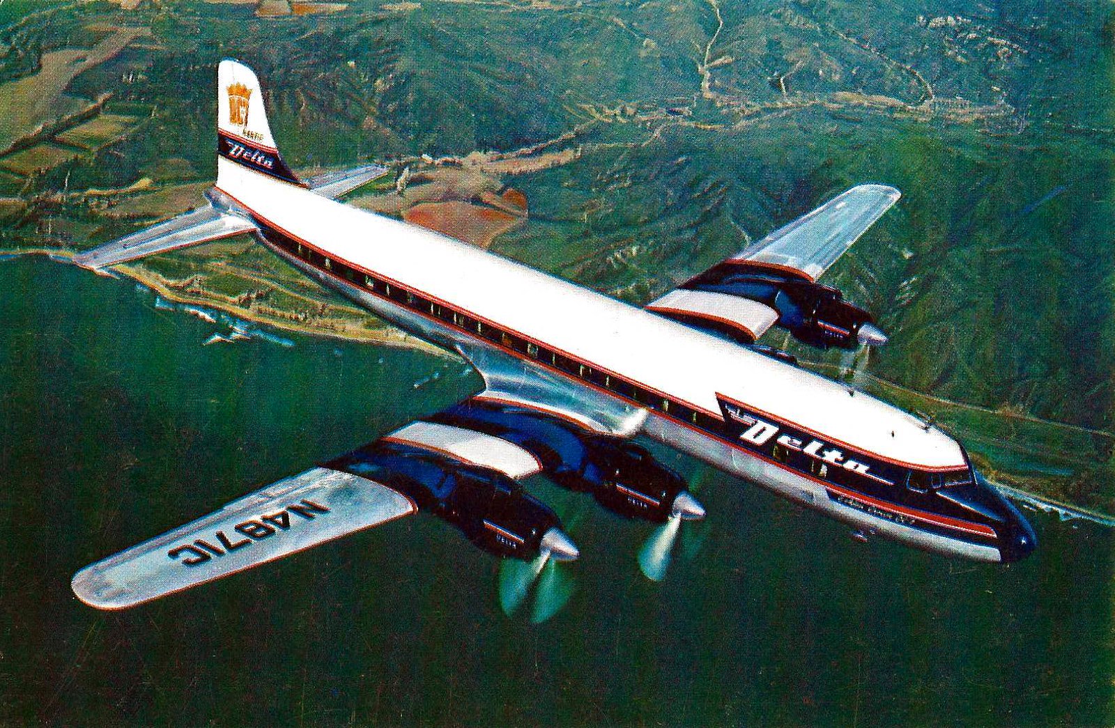 Vintage Delta DC-7 Airliner Postcard, Delta - One Of America's Pioneer Scheduled Airlines, Douglas DC-7 1954 - 1968