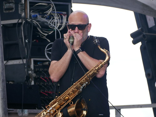 Ben Ellman with Galactic on Day 1 of French Quarter Fest - 4.11.19. Photo by Louis Crispino.