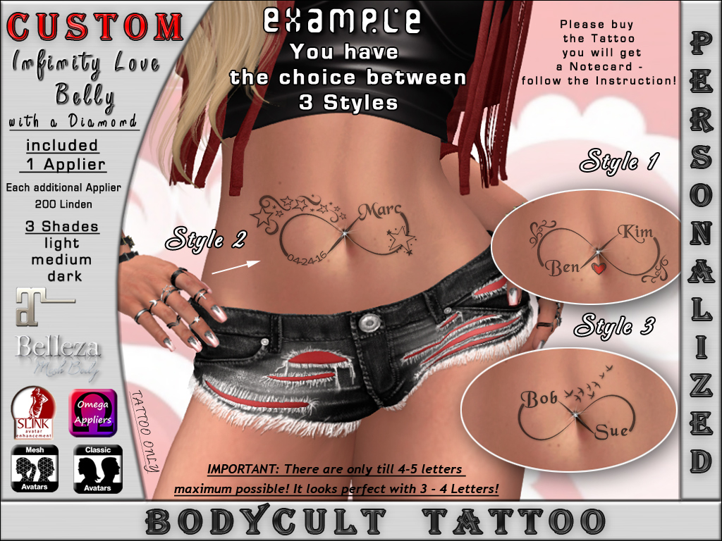 BodyCult Custom Tattoo Infinity Love Belly