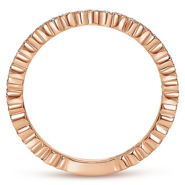 Designer Stackable Ring with Pave Diamonds Set in Pattern 14k Rose Gold