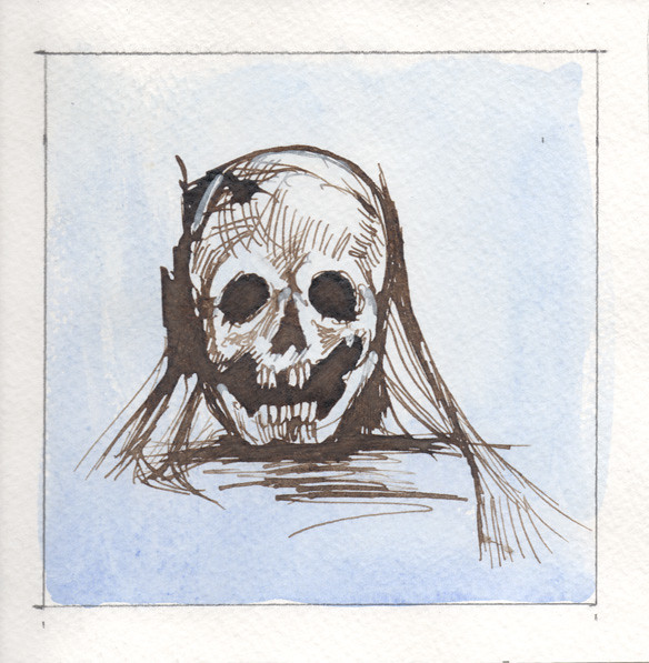 Skull sketch Ink and Watercolors