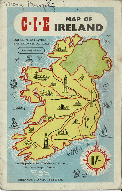CIE map of Ireland - atlas booklet showing rail and road services of  Córas Iompair Éireann, 1951