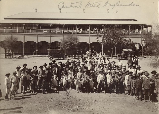 Large crowd standing outside the Central Hotel in Hughenden, Queensland, 1911-1930