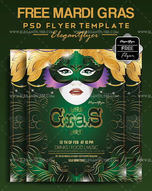 Mardi Gras – Free Flyer PSD Template + Facebook Cover