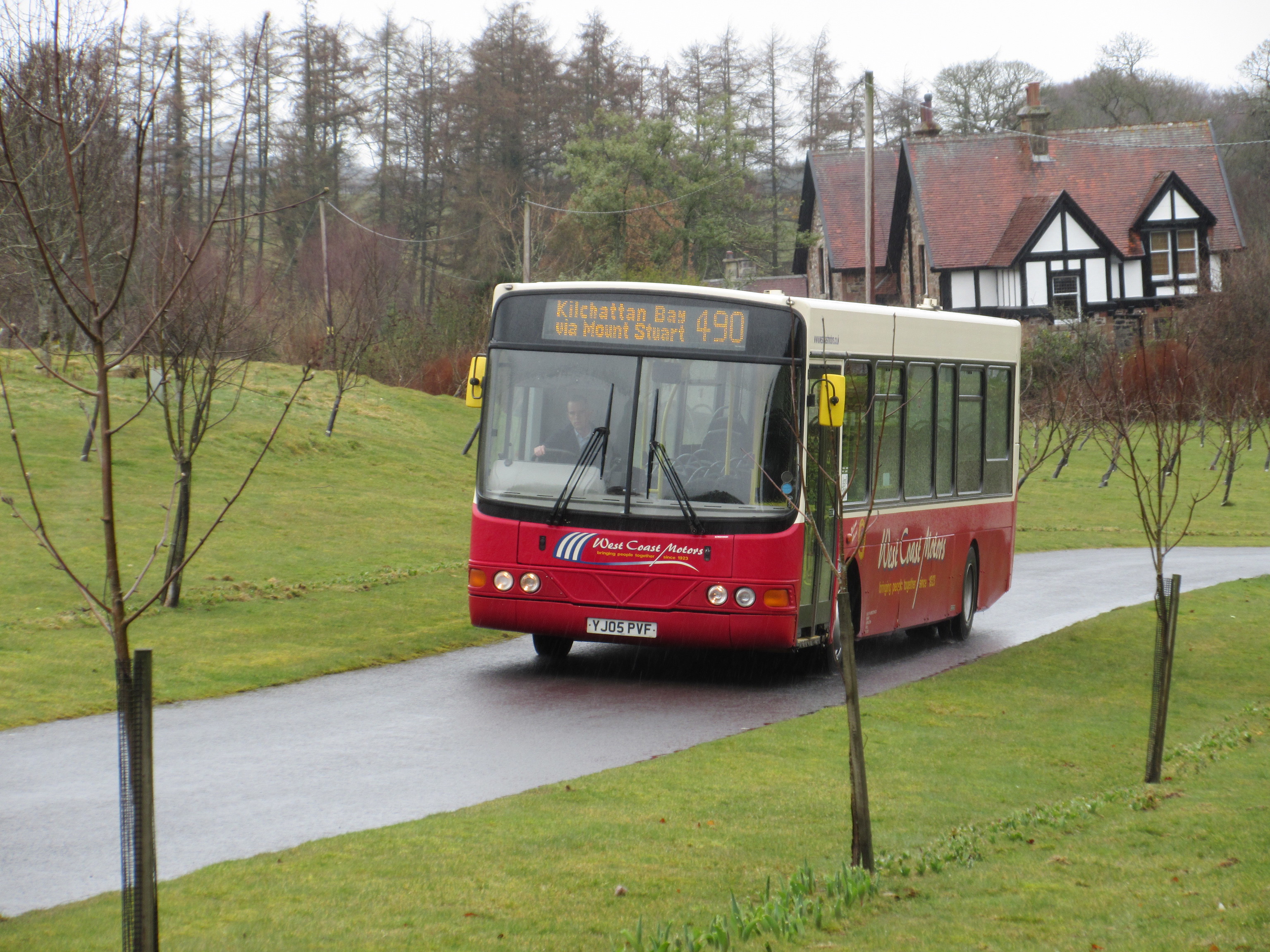 West Coast Motors bus approaching Mount Stuart, Bute, Scotland, 4 April 2018