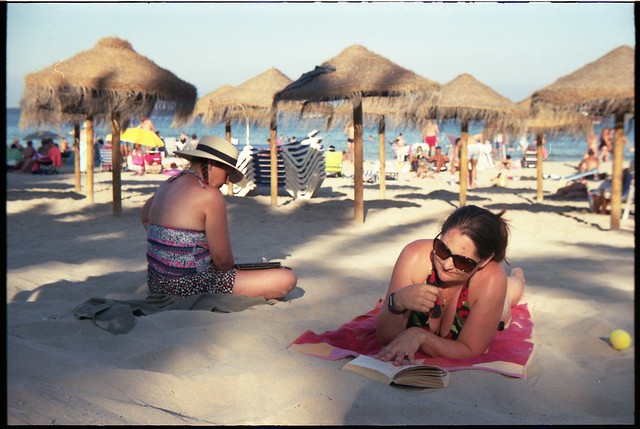 Spain 2018 - Kodak Retina IIc (Type 020) - My lovely wife Lisa on the beach with dappled sunlight