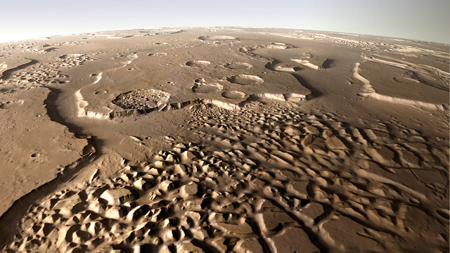 Die markante Landschaft von Hydraotes Chaos auf dem Mars