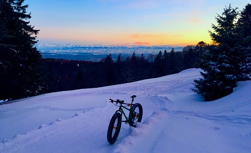 winter snow evening fatbike ride 12022019 climb view alps sunset