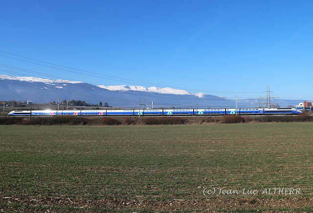 TGV Duplex SNCF 602. Between Meyrin and Satigny, GE. February 14. 2019