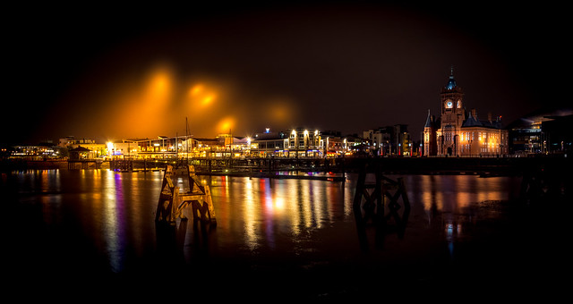 Cardiff Bay Lights In The Sky by Simon Hadleigh-Sparks