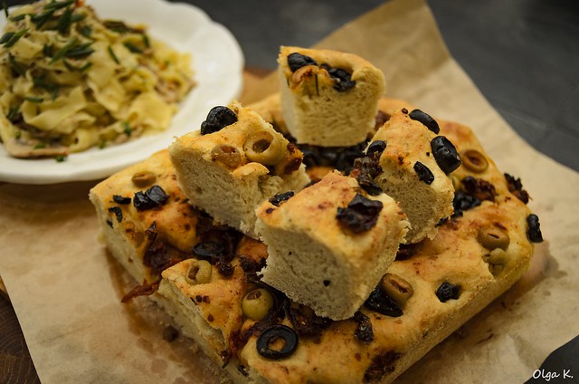 Focaccia with Olives, Tomatoes and Rosemary