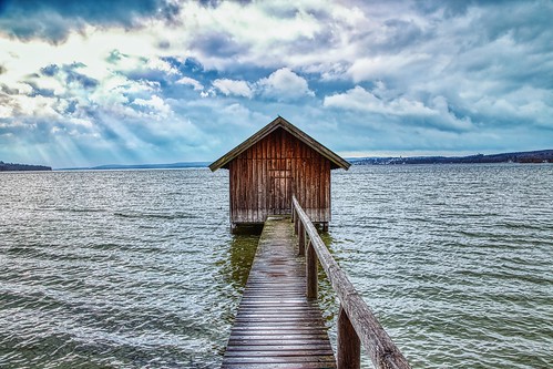 canon 6d ammersee germany lake hut view footbridge sky water light clouds 24105f4l