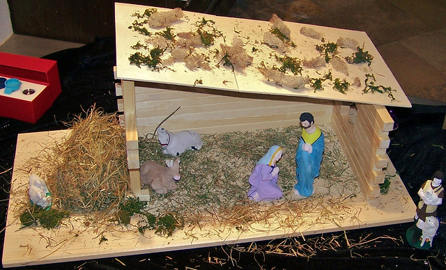Nativity scene in a shop window