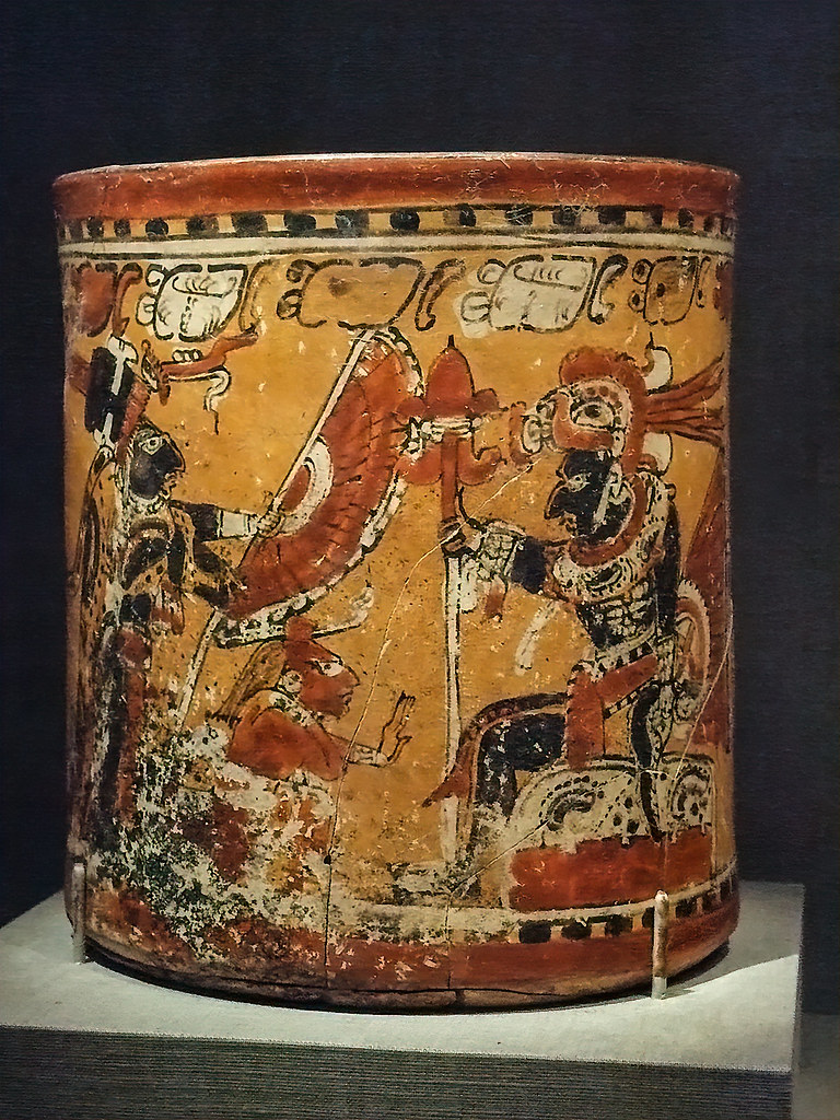 Vase with warriors and captive, Chama style, Late Classic Maya, 600-800 CE Mexico.