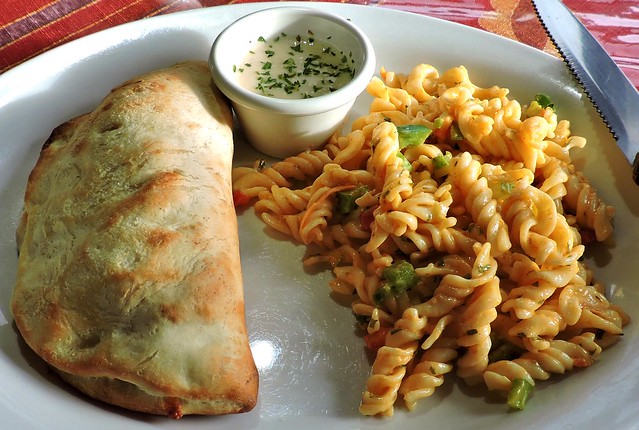 Seafood calzone; rotini pasta