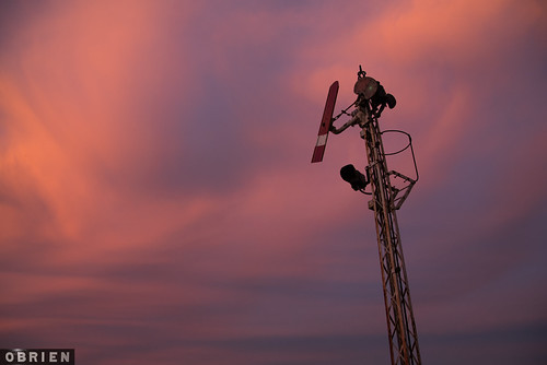 Sunset by Dobpics O'Brien, The sunset over the home signal at Gembrook. 27/1/19signal narrow gauge gembrook pbr puffingbilly pu
