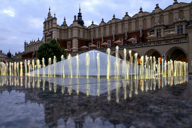 Cloth Hall and fountain, market square in Krakow, Poland