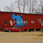 The Bobber Local bar along the river in the small town of Winslow, IL- bright and eye-catching.