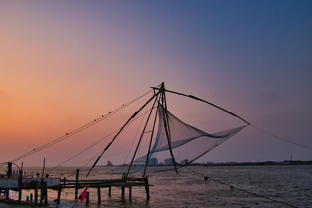 Kochi fishing nets at sunset