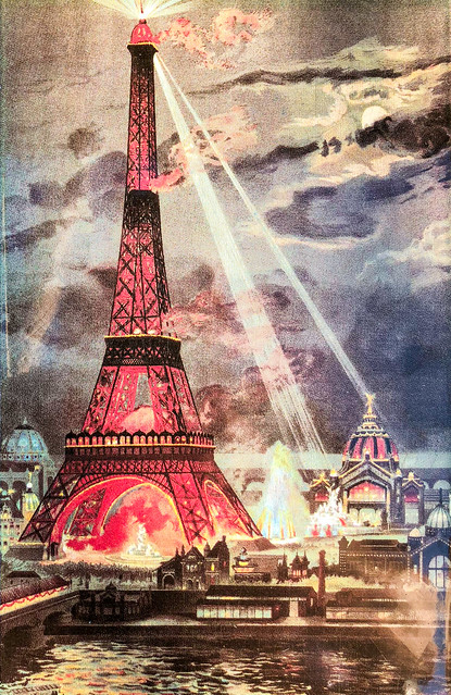 Illumination of the Eiffel Tower at Night during the 1900 Paris Exposition, Paris, France
