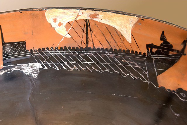 piracy black-figured Greek Galley on the interior of a cup from Cerveteri Italy 520 BCE 1200X800