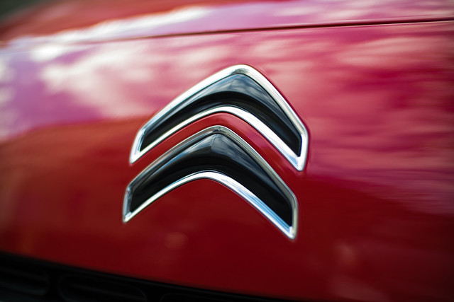 Close-up of CITROËN trademark sign on a car