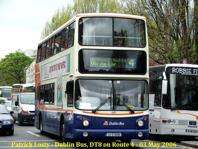 Route 4, Ballymun Road to St Vincent's Hospital, Merrion Road, Dublin. Dublin Bus, DT8, 3rd May 2006